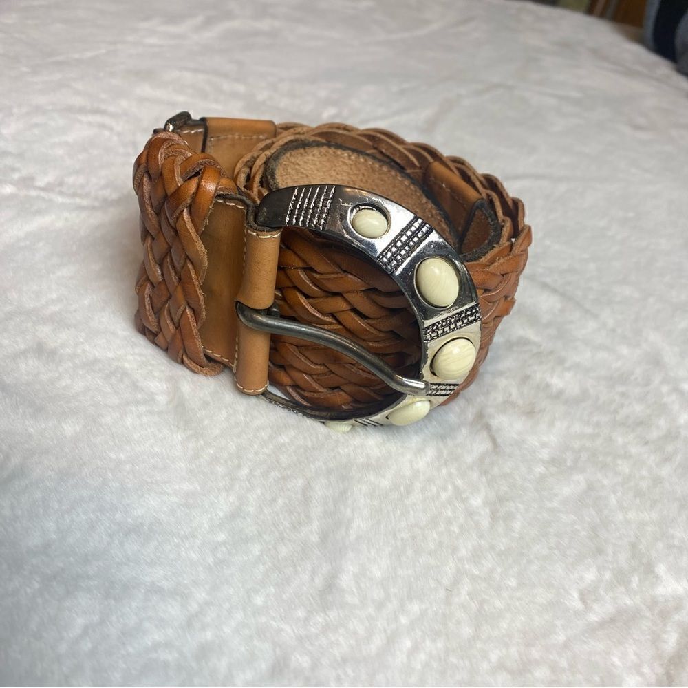 Brown Leather Double Braided Western Style Belt